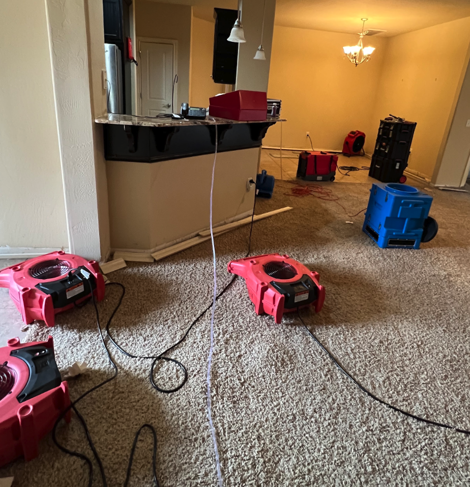 Wet carpet requiring water extraction in Edmond Oklahoma