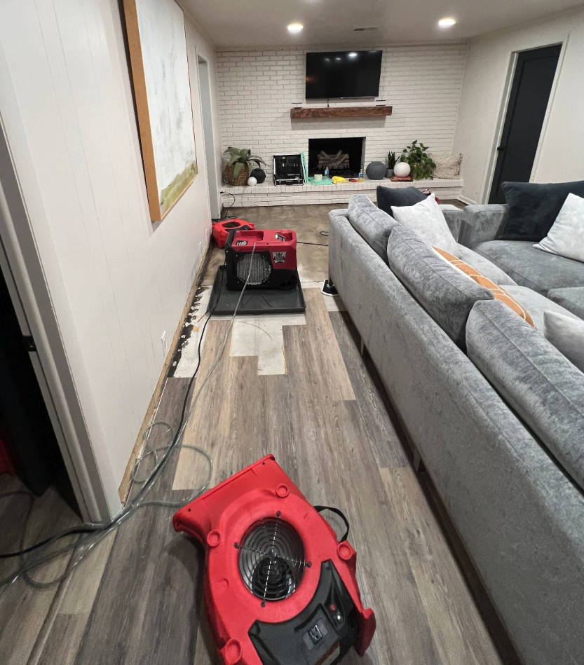 Standing water on a floor requiring emergency water extraction in Edmond Oklahoma